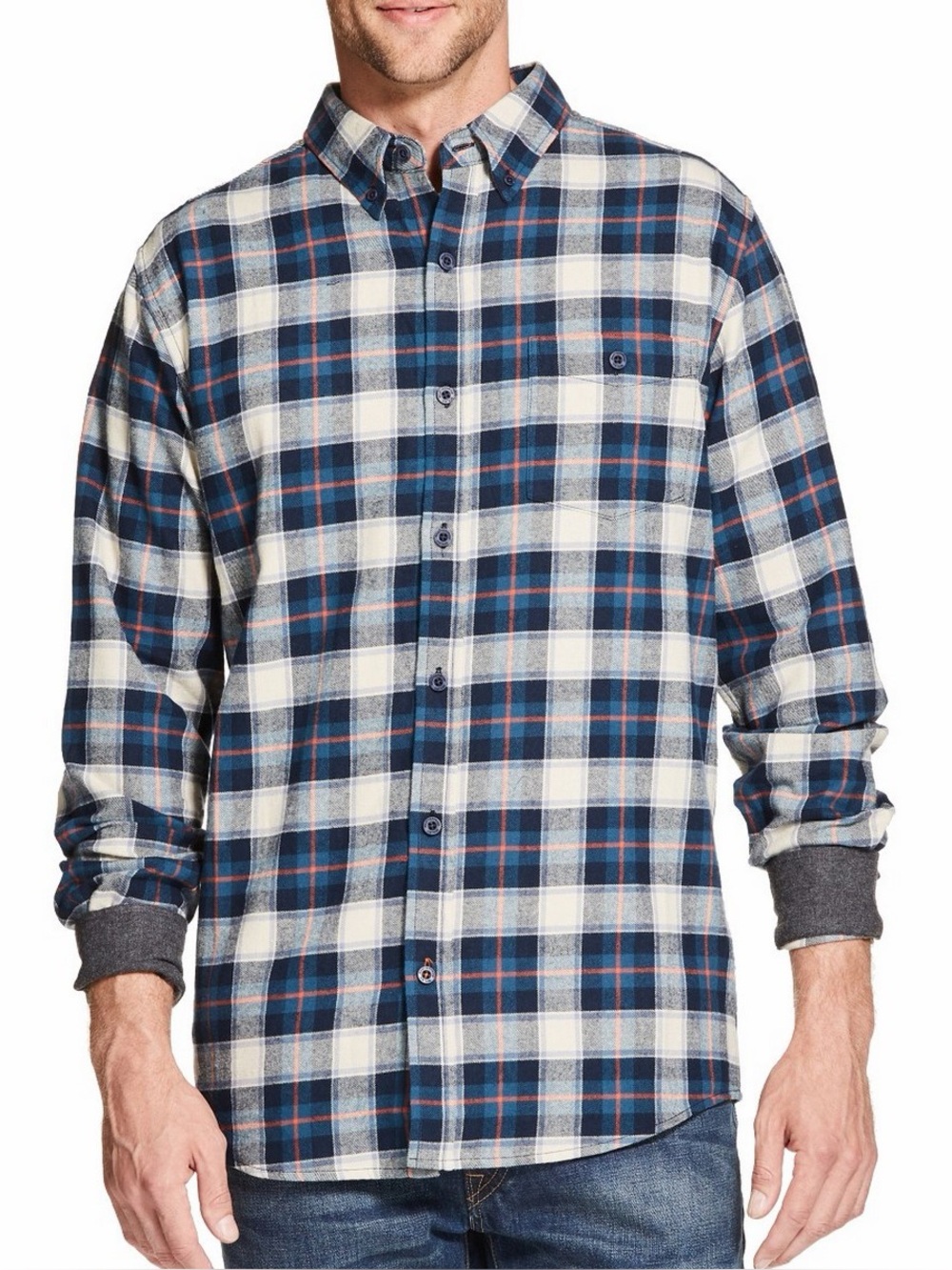 Weatherproof Blue and Cream Plaid Button-Down Shirt - Men's